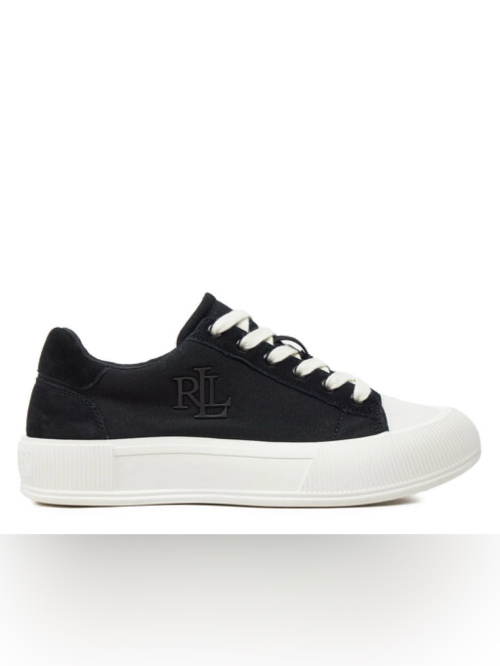 NWOB Ralph Lauren Black Canvas Platform Sneaker with White Sole women size 8.5